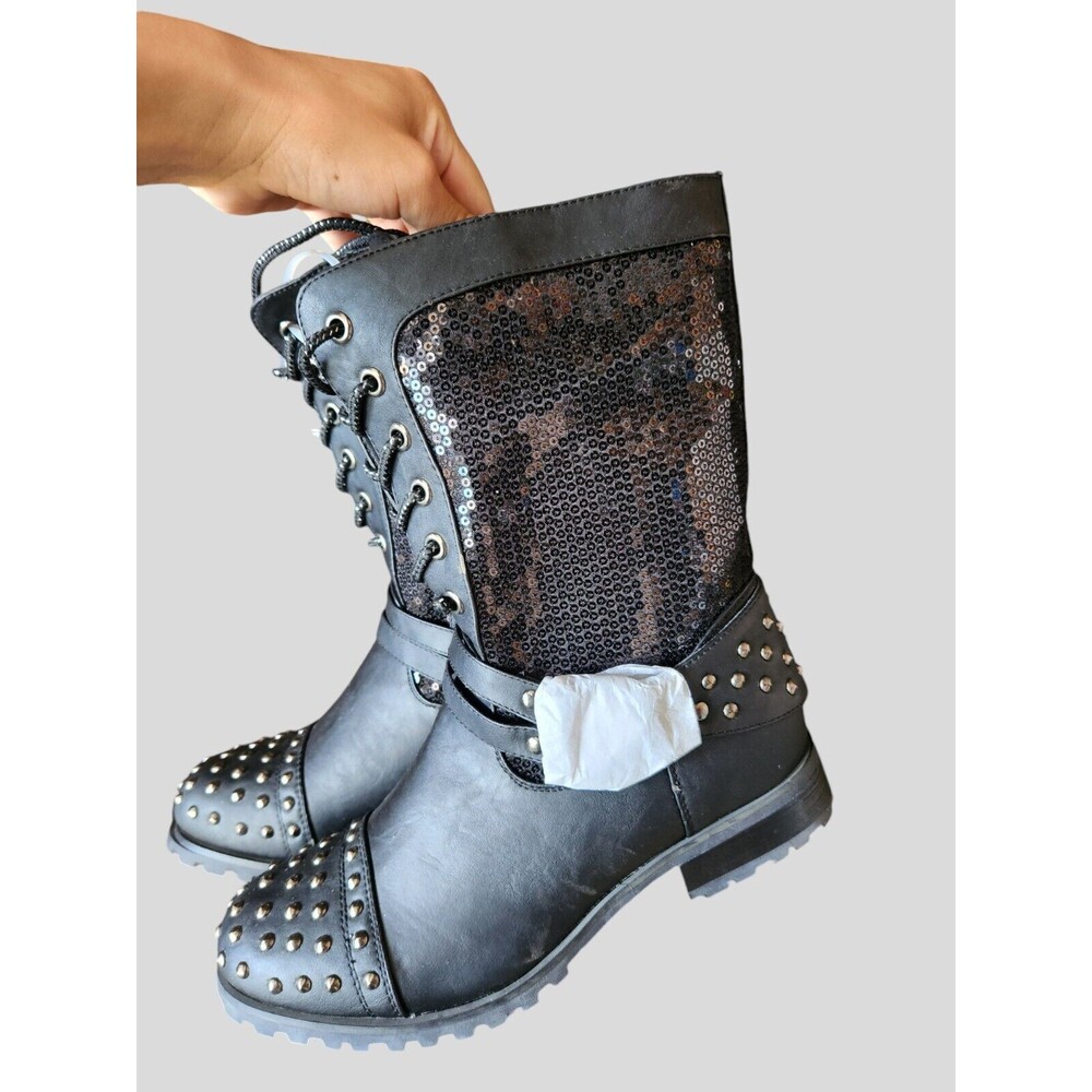 Gia Mia TGS8W Chic Biker Combat Black Size  7 Women New No Original Box